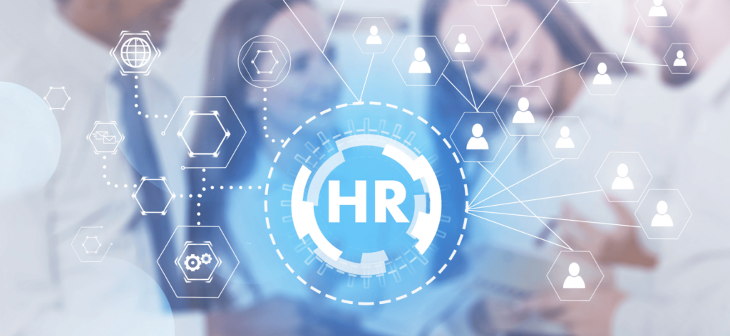 A visual of HR tasks being automated by AI technology, depicting HR automation.